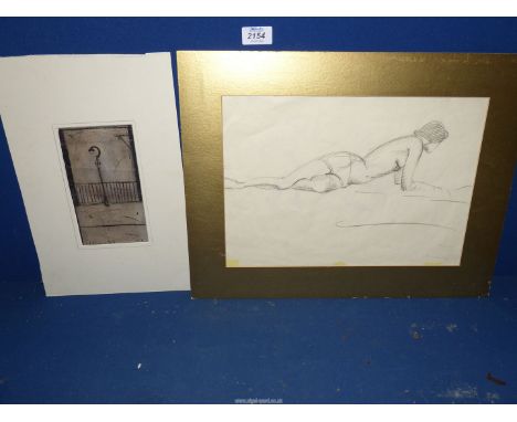 Two pictures - Sketch of lamp-post by railings, after L.S. Lowry and a Naked lady.