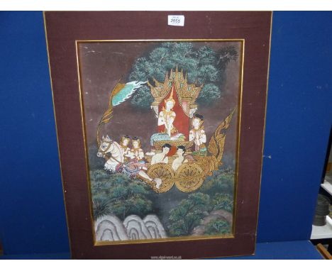 A framed Asian painting depicting a Buddhist Tale,  21 1/2" x 27 1/4".