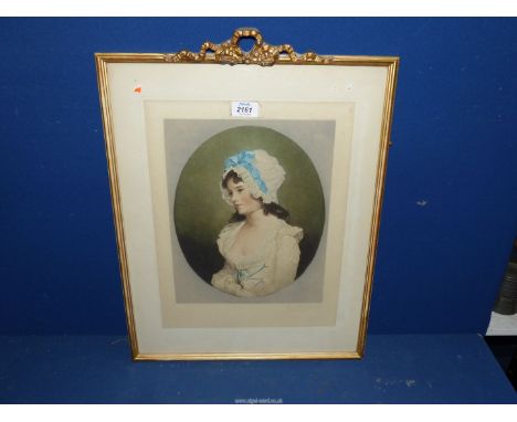 A framed Print depicting a Portrait of Mrs Williams after John Hoppner, signed lower right Percy Martindale 16 3/4" x 22 1/2"