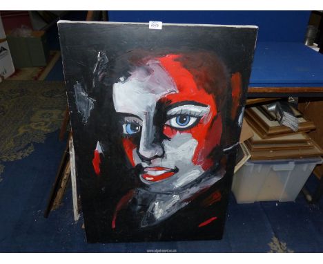A large unframed Oil on canvas of an untitled portrait, no visible signature,  24" x 36".
