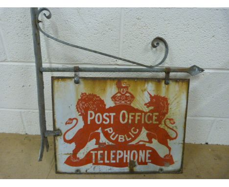 A good and early Post Office and Public Telephone double sided rectangular enamel sign, by Griffiths and Browett Ltd, Birming