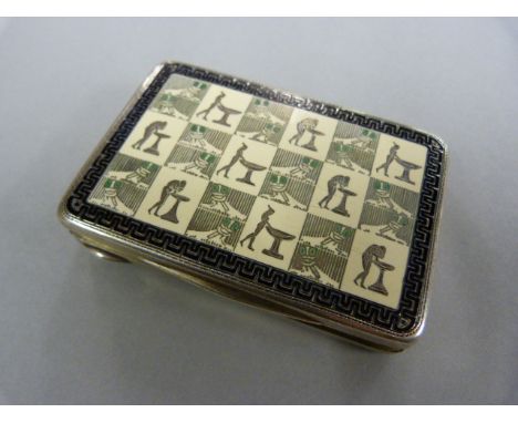 Silver Cigarette case - Poss Russian hallmarked 800 cigarette case with enamel decoration to top. Chequered with ladies near 