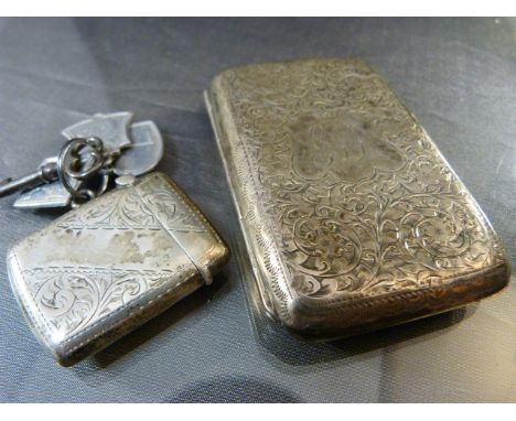 Hallmarked Silver Cigarette case Albert Jackson Birmingham 1905, along with a Small Hallmarked Silver Vesta case by E J Trevi