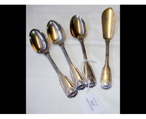 Three silver dessertspoons, together with a silver fish knife - 8.1oz