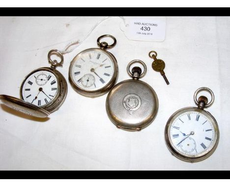 Four silver cased pocket watches (for restoration)  CONDITION REPORT Glass missing on two watches. General wear to all. One c