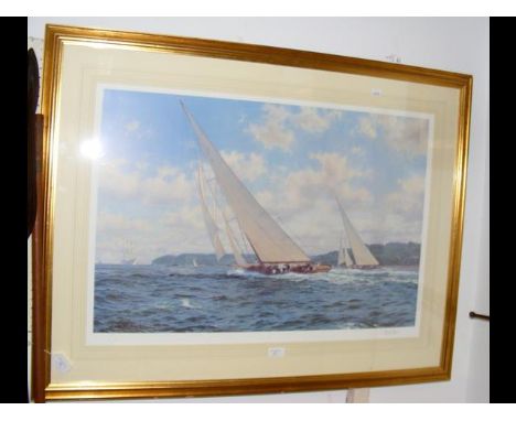 AFTER STEVEN DEWS - coloured print - sailing off the Isle of Wight - signed in pencil by the Artist to the mount CONDITION RE