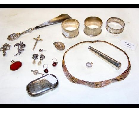 Silver napkin rings, jewellery, etc. 