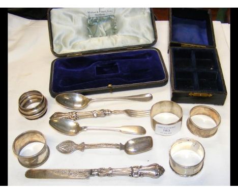 Silver napkin rings, teaspoons, etc. 