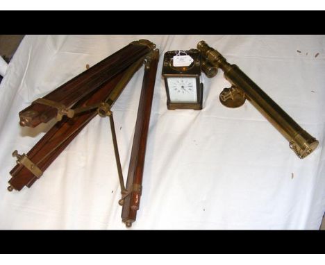 A repeater carriage clock, together with a reproduction telescope on stand CONDITION REPORTclock appears to work ok