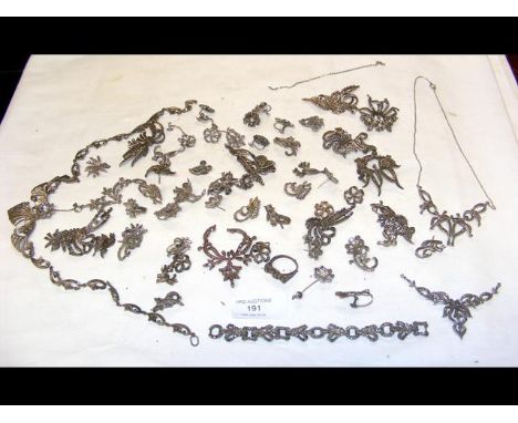 Selection of silver and other marcasite jewellery 