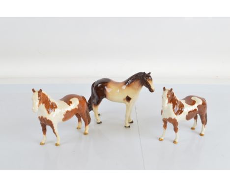 Three ceramic horse figures, two Beswick examples, one with chip to ear and one other , also with chip to ear. (3)