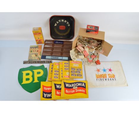 A good selection of vintage advertising collectables including Cadbury's 'Contrast' ,  Horniman's Tea' and 'BP' signage, a ve