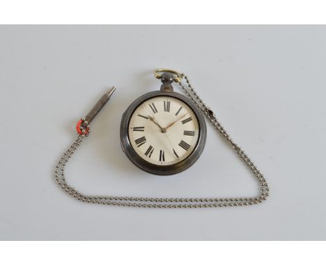 A Victorian silver pair cased fob watch, with movement by John Bull and Company, Bedford. White enamel dial, Roman numerals w