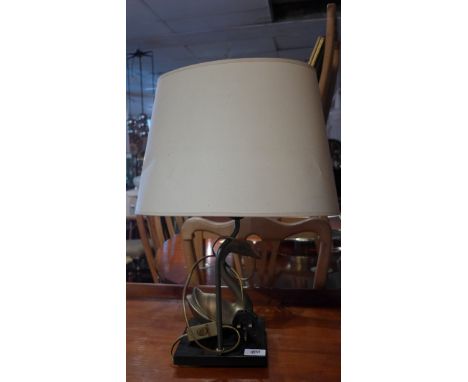 A table lamp, decorated with brass duck, H:56cm