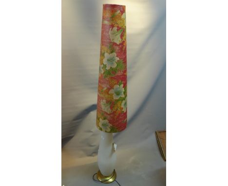 A large 1970's frosted glass floor lamp, with tall floral shade. H-170cm 