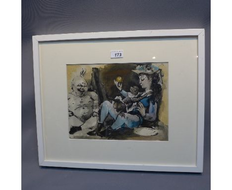 Lithograph of painting by Pablo Picasso Spanish 1881 - 1973 "Woman with Monkey" suite Comedie Humaine printed by Mourlot 1954