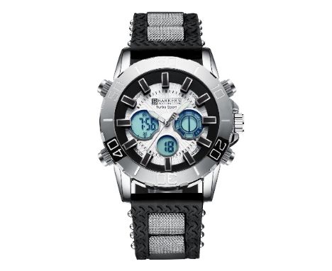 A Barkers of Kensington Turbo Sport wristwatch, quartz movement, the white textured dial with digital date subdial, digital s