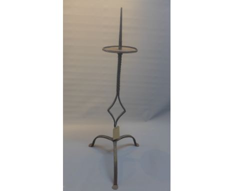 A 19th Century wrought iron pricket stick, H:113cm