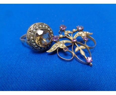 A 9ct gold brooch together with a vintage ring  