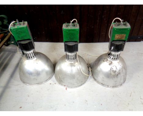 Three Thorn industrial halogen hanging light fittings  