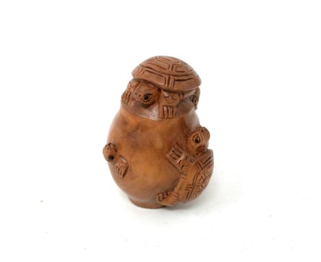 A Chinese carved hardwood netsuke - turtles