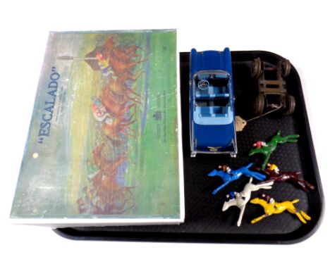 A tray containing a boxed Chad Valley Escalado together with a Danbury Mint die cast car and a set of vintage train wheels  