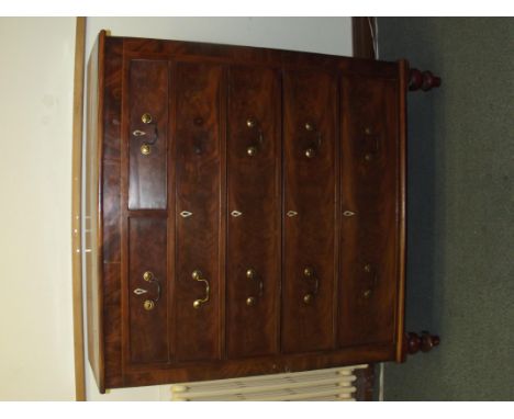 Victorian walnut chest of drawers, two short drawers over four graduating drawers, light restoration required (later feet), h