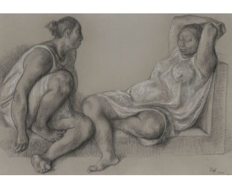 Mexican, 1912-1998Conversation, 1977Signed and dated Zga 1977 (lr)Crayon and pastel on gray paper19 5/8 x 27 1/2 inches (50 x