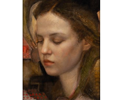 Cuban, b. 1982Portrait of a Woman, 2011Signed SantosCesar (lr)Oil on canvasboard10 x 8 inches (25.4 x 20.3 cm)(Framed: 15 1/4
