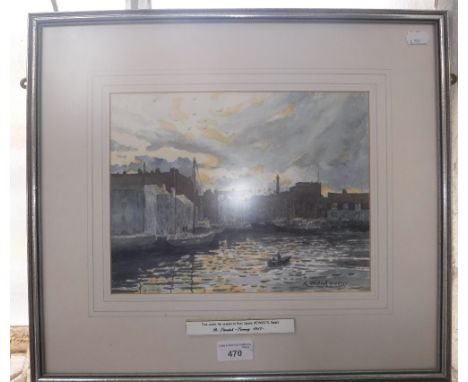 R STANDISH SWEENEY: 'Dusk Across the Harbour to Hope Square, Weymouth, Dorset', watercolour