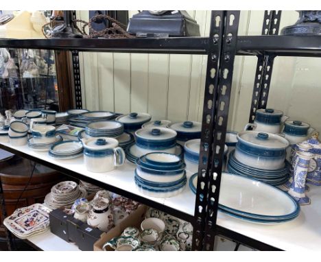 Wedgwood blue pacific table service including teapots, tureens, baking trays, etc, approximately 85 pieces, together with Wed