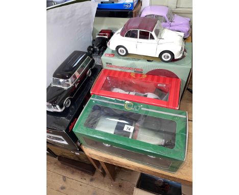 Six model vehicles, Two Sun Star Morris Minor 1000, Tonka BMW 328, Cult Rolls Royce Silver Cloud 2, Minichamps 1938 Bugatti T