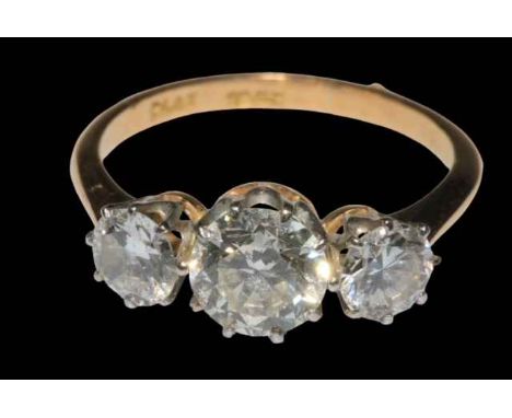 Diamond three stone platinum and 18 carat gold ring, centre stone approximately 0.7 carat flanked by stones approximately 0.2