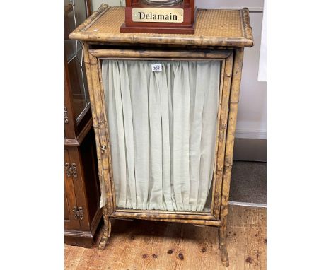 Victorian bamboo glazed panel door cabinet, 96cm by 56cm by 39cm.