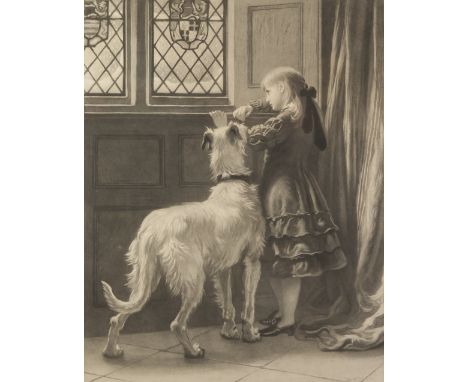 SAMUEL COUSINS AFTER BRITON RIVIERE MEZZOTINT ENGRAVING 'Imprisoned'  Signed by both artists in pencil  Published 1880  24 1/