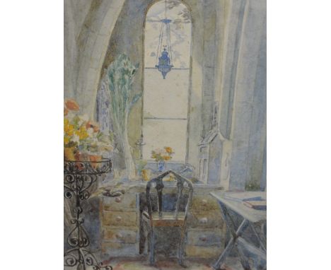 A watercolour, church study interior, 15inx8.5in excluding frame, 22.5 x 15in with mount and frame
Condition Report Good codi