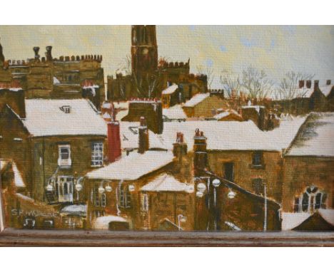 An oil painting on board, S R McDade, Lancaster Roof Tops, signed and attributed verso, 5inx7in