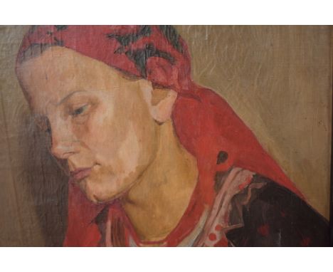 An oil painting, Kaisanienia Kirv, portrait study, Eastern European lady, indistinctly signed, 23inx15.5in