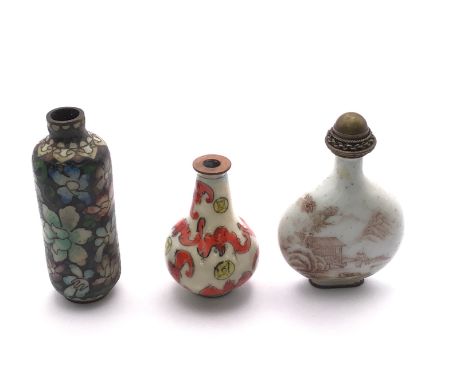 3 Chinese enamel on copper snuff bottles.