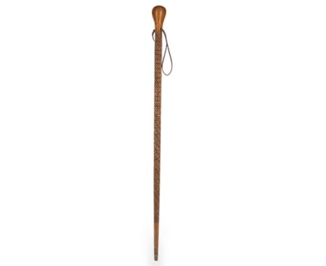 Welsh chip carved walking stick, Circe 1878, carved 'Dr W M Lewis Jones ...., H92cm