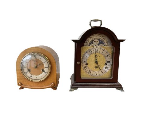 20th century- Hermle 8-day moon phase three train bracket clock, with a brass dial and subsidiary moon dial, floating balance