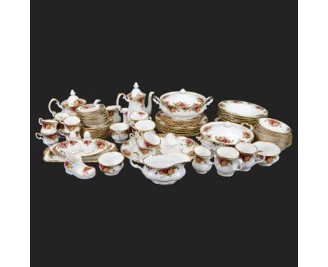 Royal Albert Country Roses tea and dinner service for six, including, dinner plates, side plates, bowls, covered dishes tea p