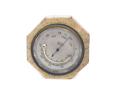 ART DECO DESK BAROMETER WITH THERMOMETER, Retailed by Callow of Mount Street, Park Lane, contained in an octagonal shagreen m