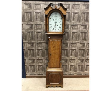 VICTORIAN OAK LONGCASE CLOCK, two train eight day movement, the painted dial inscribed 'J Brand, Dumfries', with subsidiary s