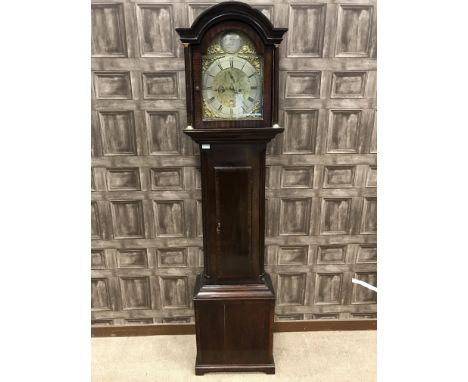 19TH CENTURY LONGCASE CLOCK, two train eight day movement, the brass dial with silvered Roman numeral chapter ring, subsidiar