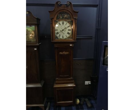 19TH CENTURY LONGCASE CLOCK, two train eight day movement, the painted white dial with subsidiary seconds and calendar dial, 