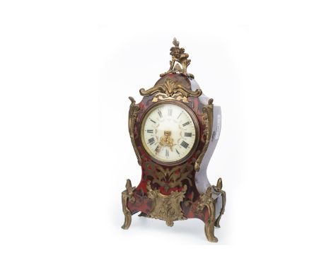 LATE 19TH CENTURY BOULLE MANTEL CLOCK, the one train 30-hour movement French movement unsigned, the white enamel dial with Ro