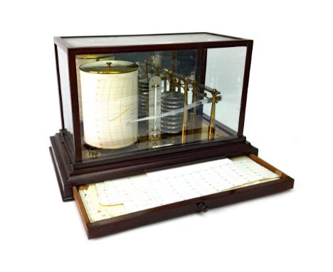 BAROGRAPH BY J. BROWN OF GLASGOW, with central mercury thermometer, bearing ivorine maker's plaquette for '76 St. Vincent St.