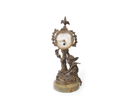 LATE 19TH CENTURY FRENCH FIGURAL CLOCK, the one train 30-hour movement unsigned, the white enamel dial with Arabic numerals a