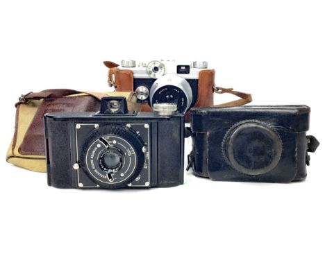 ARGUS C - FORTY-FOUR SLR CAMERA, along with f4.5 35mm lens, with leather case also including an Argus I R C camera and a Wemb